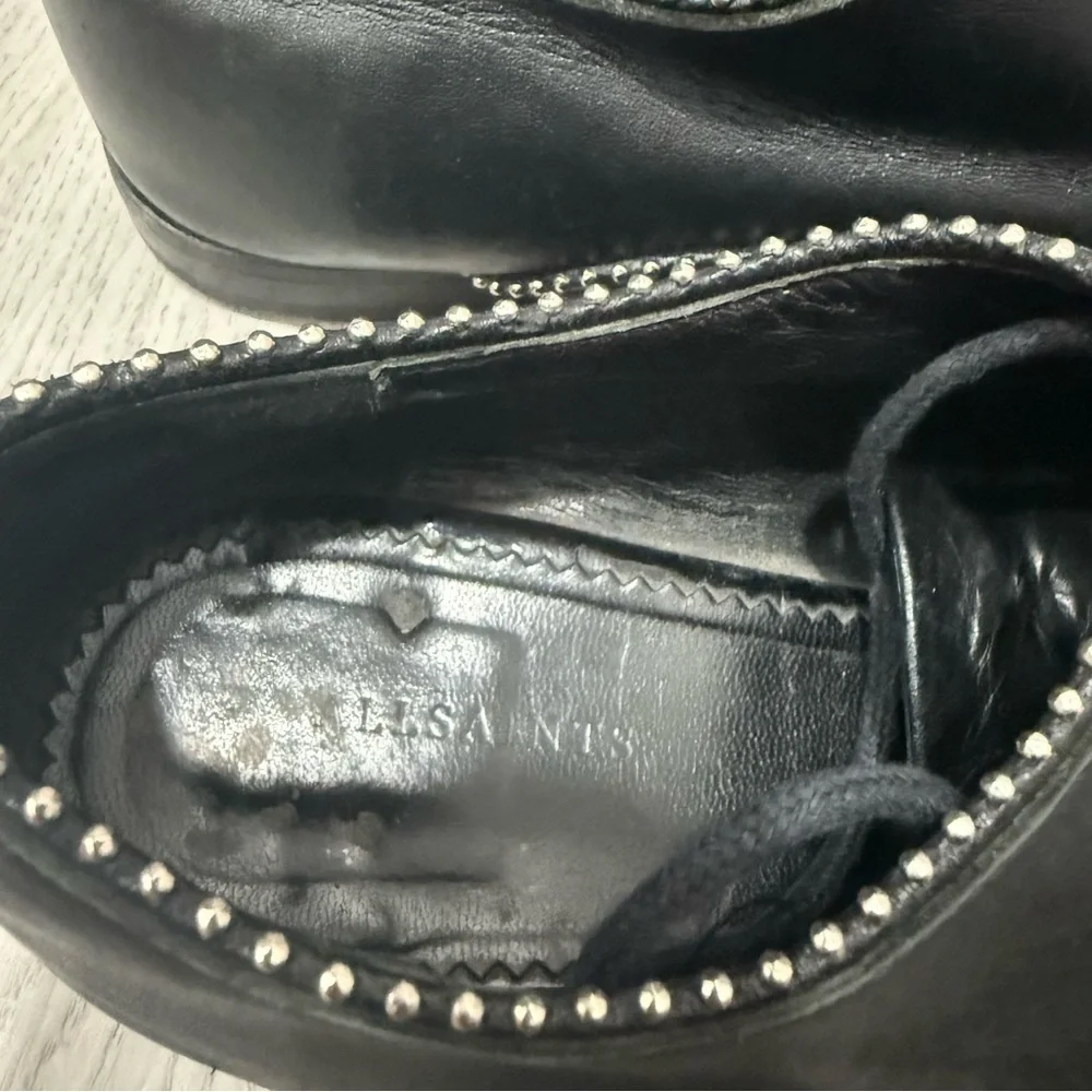 All Saints Oxford Keiko Studded Lace Up in Black Leather